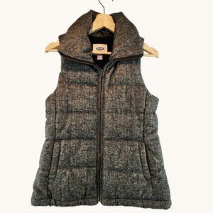 Old Navy Women Gray Herringbone Puffer Vest XS Full Zip Front Pockets Outdoor